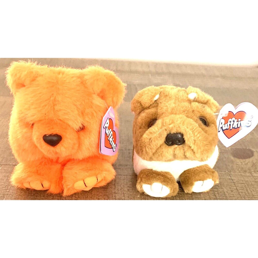 Puffkins Mango Bosley Orange Bear Brown Dog Stuffed Animal Swibco Lot of 2 TAGS